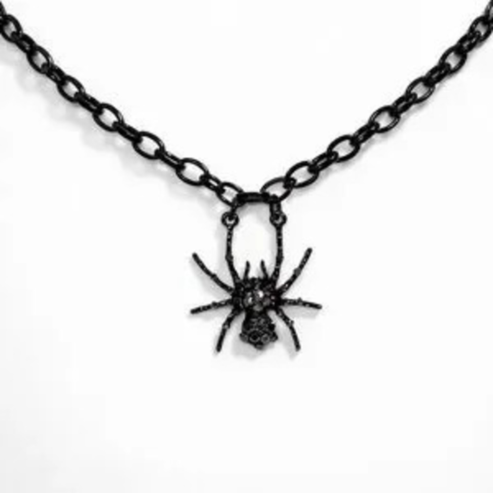 ?? Black Punk Spider Pendant Necklace With Black Gems ???